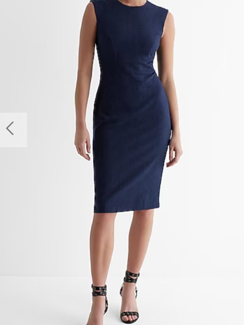 Express Twill Crew Neck Cap Sleeve Back Zipper Midi Sheath Dress